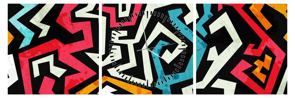 Grafikus absztrakciós kép (órával) (90x30 cm)