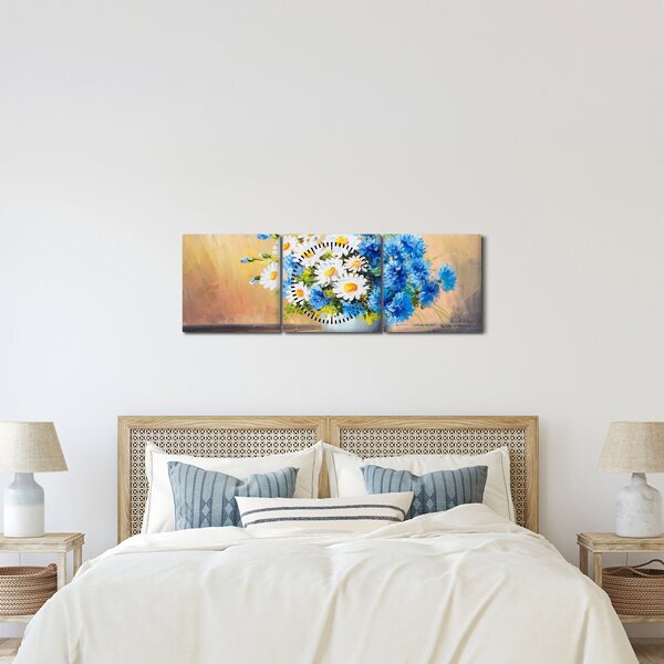 Festett kép egy váza virágról (órával) (90x30 cm)