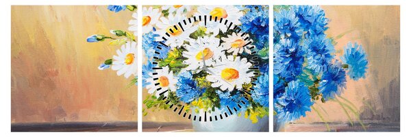Festett kép egy váza virágról (órával) (90x30 cm)