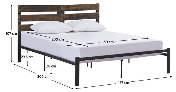 Z0ND0 Franciaágy 160 cm Acabarian (fekete + rusztikus tölgy) (ágyráccsal). 1116232