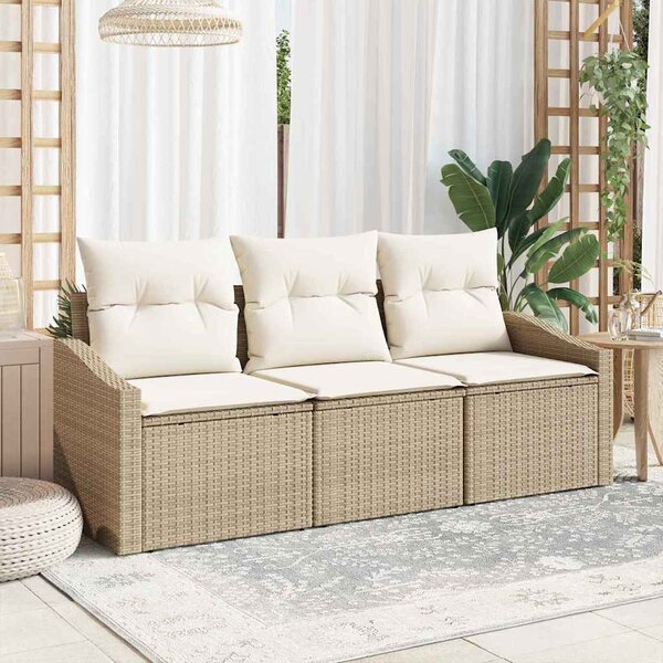 Kerti Kanapé Szett 3 db Beige és Fehér polirattan