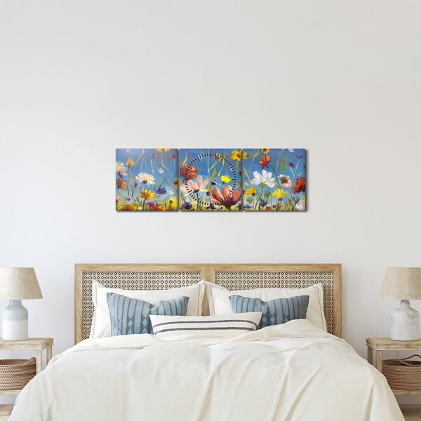 Festett kép egy virágzó rét (órával) (90x30 cm)