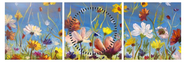 Festett kép egy virágzó rét (órával) (90x30 cm)