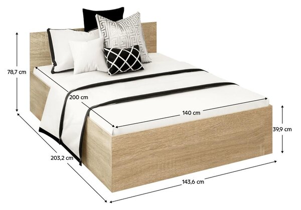 Franciaágy 140 cm Discutibles (sonoma tölgy) (ágyráccsal) (tárolóhellyel)