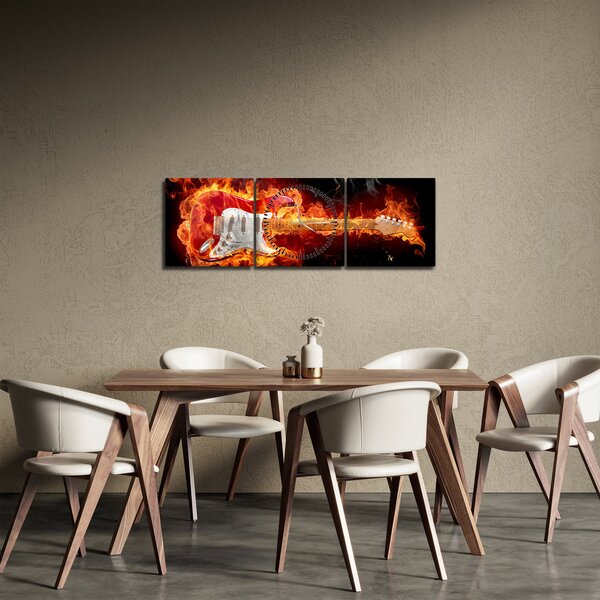 Kép - Gitár a lángokban (órával) (90x30 cm)