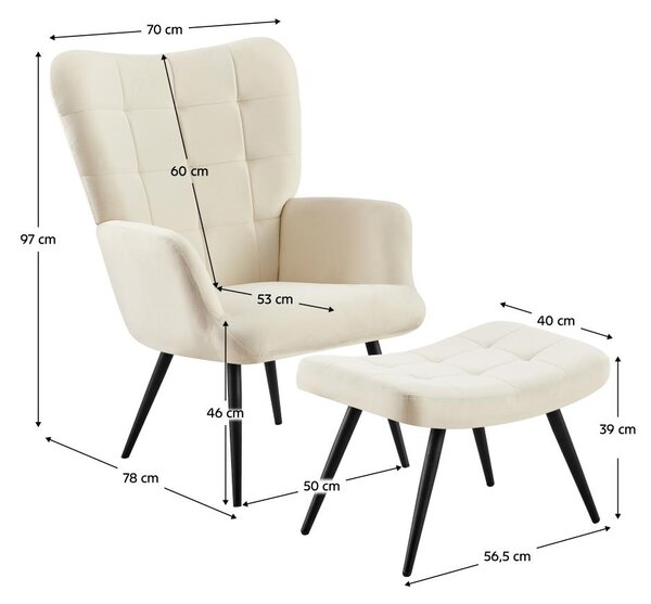 Fotel lábtartóval Halago (fehér + fekete)