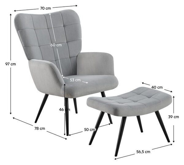 Fotel lábtartóval Halago (szürke + fekete)
