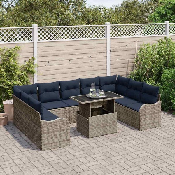 Kerti Kanapé Szett 10 db Szürke Poli rattan