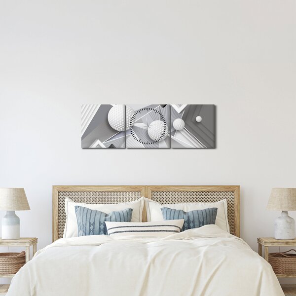 Geometriai absztrakt kép (órával) (90x30 cm)
