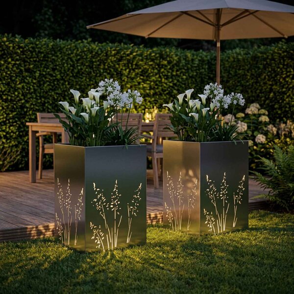 Kerti cserép 2 db Ezüst 50 x 50 x 75 cm Rozsdamentes Acél