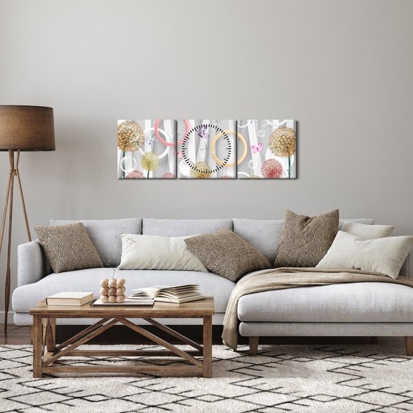 Absztrakt pitypangos kép (órával) (90x30 cm)