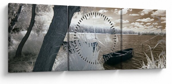 Egy csónak képe a tavon (órával) (90x30 cm)
