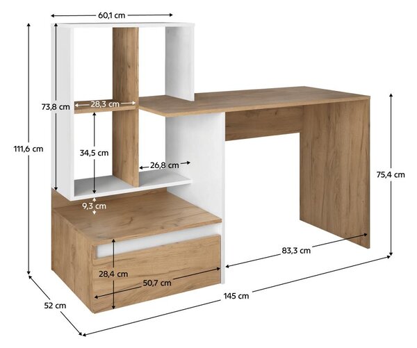 PC asztal Nacio (artisan tölgy + fehér) 