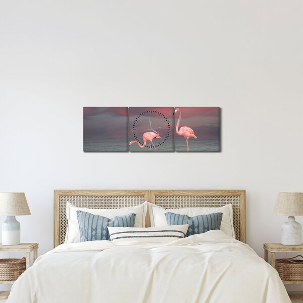 Flamingók képe (órával) (90x30 cm)