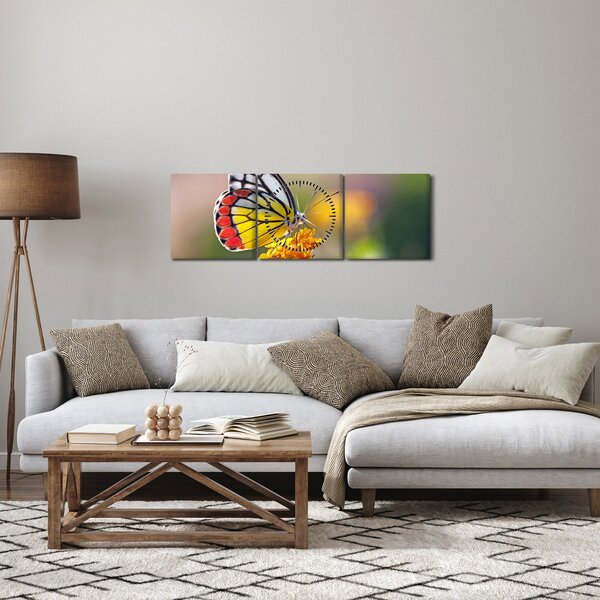 Egy pillangó képe a virágon (órával) (90x30 cm)