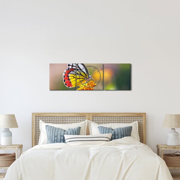 Egy pillangó képe a virágon (órával) (90x30 cm)