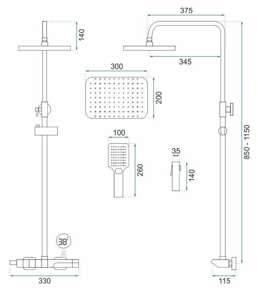 Rea Rob, zuhanygarnitúra termosztatikus csapteleppel és bidé zuhannyal, arany matt, REA-P6623