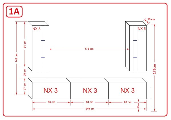 PRINCE CONCEPT 20A MAGASFÉNYŰ FEHÉR NAPPALI BÚTOR (249CM)