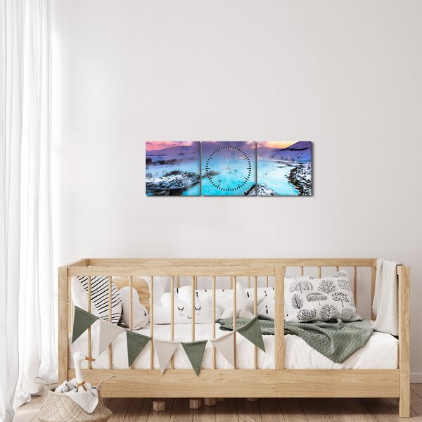 Kép - kék lagúna, Izland (órával) (90x30 cm)