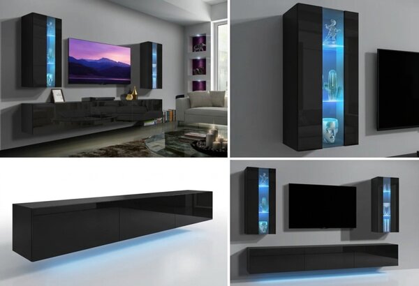 PRINCE CONCEPT 20A MAGASFÉNYŰ FKETE NAPPALI BÚTOR (249CM)