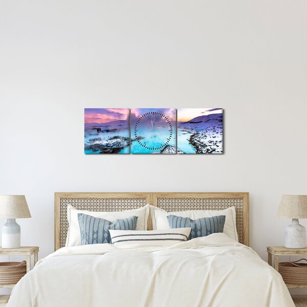 Kép - kék lagúna, Izland (órával) (90x30 cm)