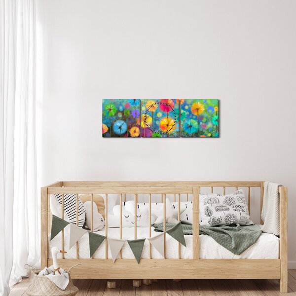 Kép - Absztrakt virágok (órával) (90x30 cm)