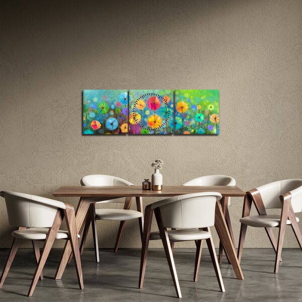 Kép - Absztrakt virágok (órával) (90x30 cm)