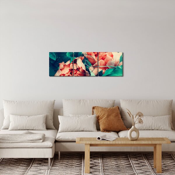 Tavaszi virágok képe (órával) (90x30 cm)