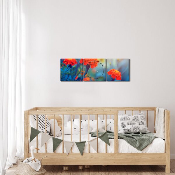 Kép - Narancssárga virágok (órával) (90x30 cm)