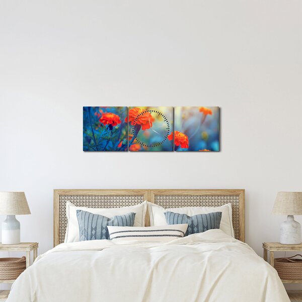 Kép - Narancssárga virágok (órával) (90x30 cm)