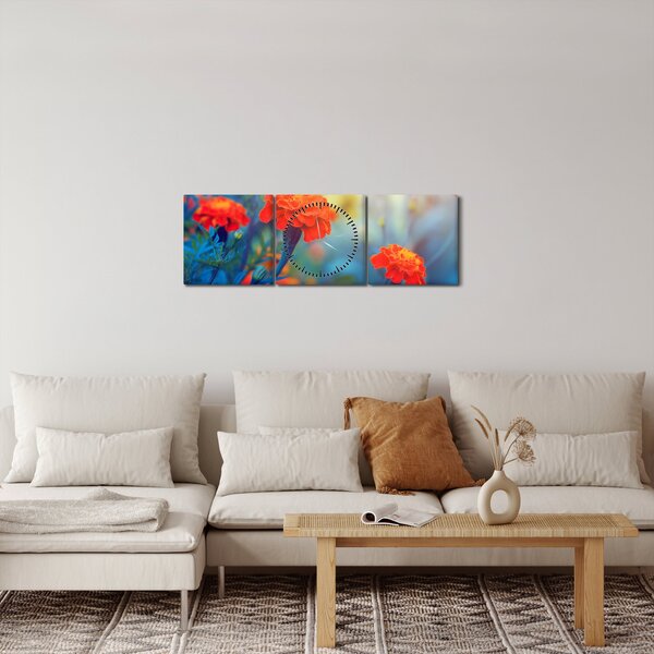 Kép - Narancssárga virágok (órával) (90x30 cm)