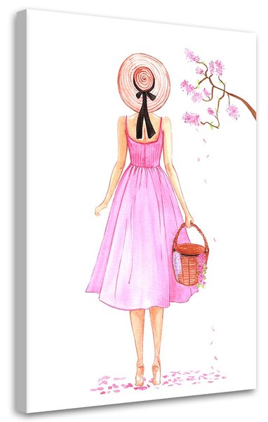 Gario Vászonkép Séta rózsaszín ruhában - Gisele Oliveira Fraga Baretta Méret: 40 x 60 cm
