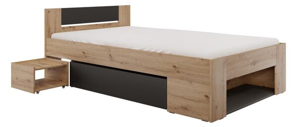Egyszemélyes ágy 120 cm Uniforme (artisan tölgy + antracit) (tárolóhellyel)