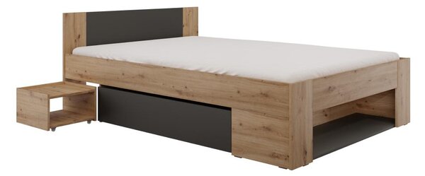 Franciaágy 140 cm Uniforme (artisan tölgy + antracit) (tárolóhellyel)