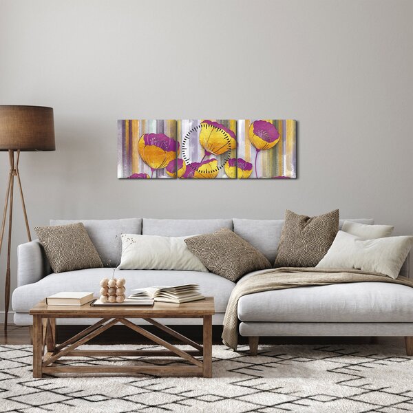 Kép - Virágok illusztrációja (órával) (90x30 cm)