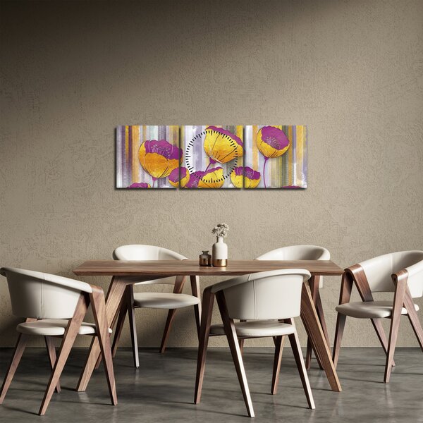 Kép - Virágok illusztrációja (órával) (90x30 cm)