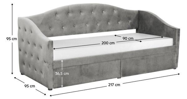 Egyszemélyes ágy (heverő) 90 cm Zonas (szürke) (ágyráccsal) (tárolóhellyel)