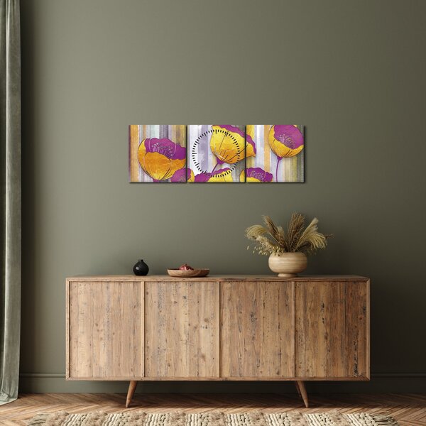 Kép - Virágok illusztrációja (órával) (90x30 cm)
