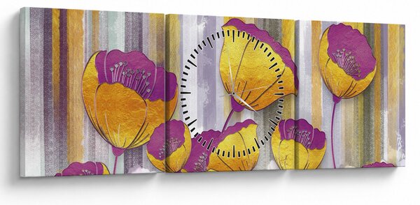 Kép - Virágok illusztrációja (órával) (90x30 cm)