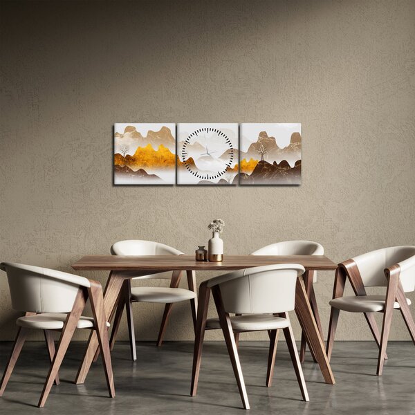 Kép - Hegyek a ködben (órával) (90x30 cm)