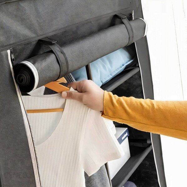 Retoo textil Gardrób 6 polccal és fogassal - szürke