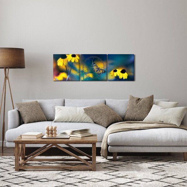 Kép - Sárga pillangó virággal (órával) (90x30 cm)