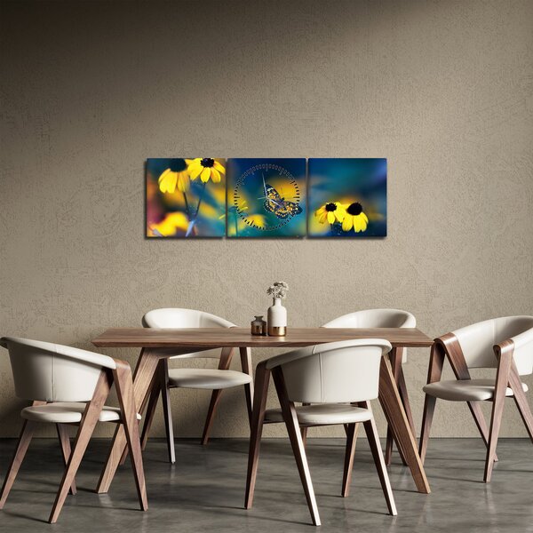 Kép - Sárga pillangó virággal (órával) (90x30 cm)