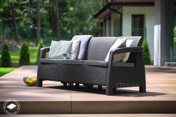 Keter Corfu love seat max kerti bútor, háromszemélyes kanapé, grafit