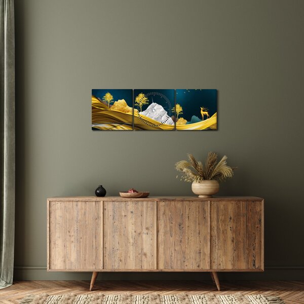 Kép - Szarvas a tájban (órával) (90x30 cm)
