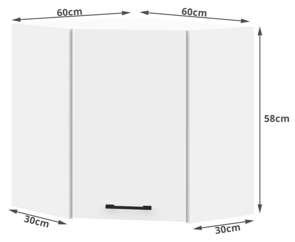 Akord Fehér Sarok Konyhai Fali Szekrény Oliwia Kollekcióból – 60/60cm Mat Felület, Lamellás Lemez, ABS Szegély, 1 Ajtó, 2 Polc, Összeszerelhető