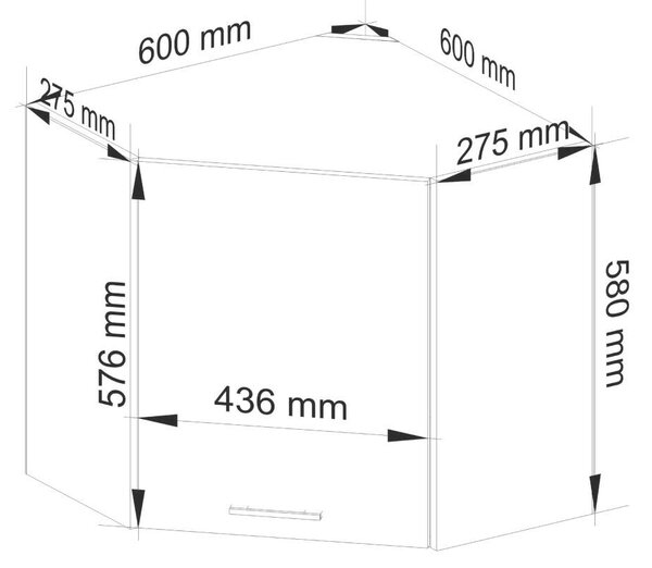 Akord Fehér Sarok Konyhai Fali Szekrény Oliwia Kollekcióból – 60/60cm Mat Felület, Lamellás Lemez, ABS Szegély, 1 Ajtó, 2 Polc, Összeszerelhető