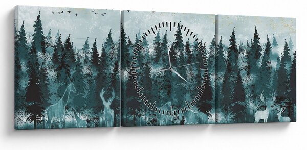 Kép - Állatok az erdőben (órával) (90x30 cm)