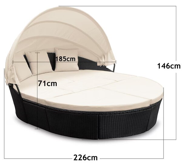 Deuba Rattan kerti ágy LAZY BIG Ø226 cm - fekete