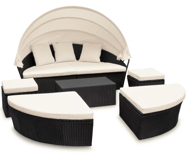 Deuba Rattan kerti ágy LAZY BIG Ø226 cm - fekete
